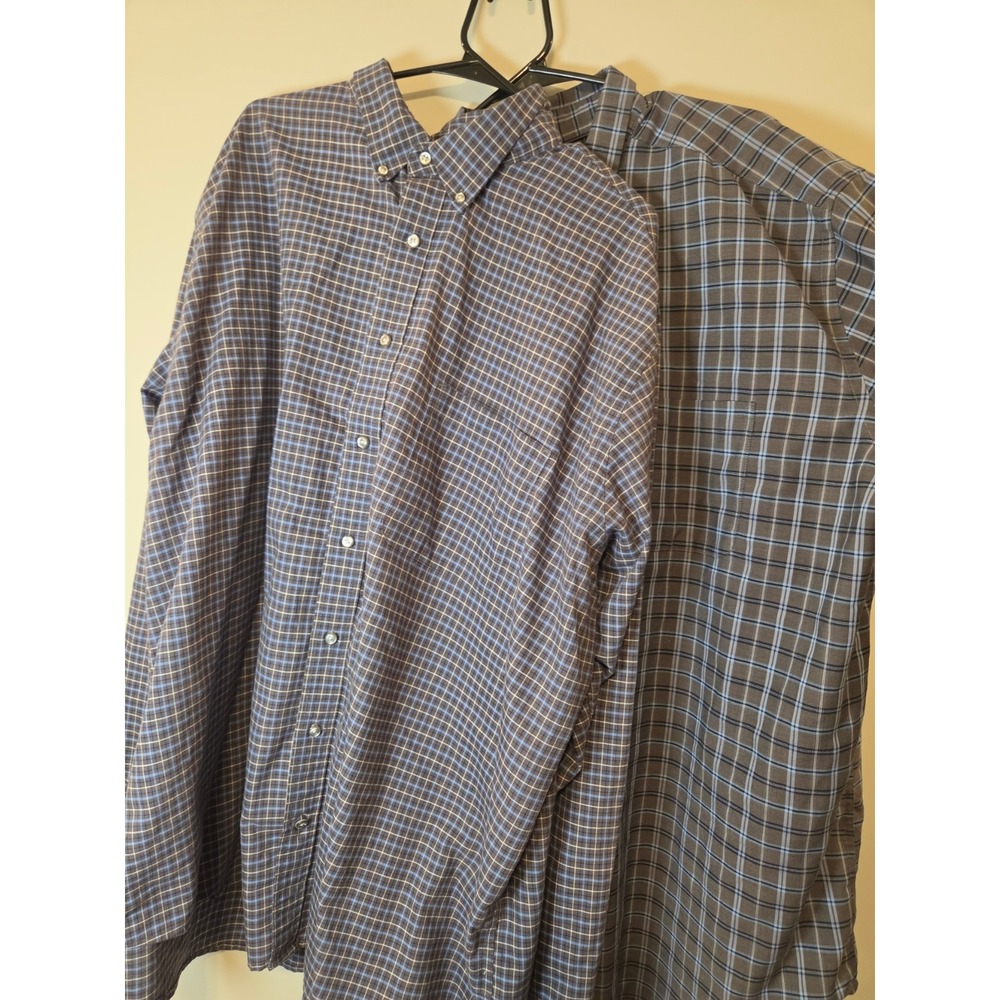 Lot of 2 St Johns Bay Mens 3XL Tall Plaid Button Down Shirts Grey Blue L/S